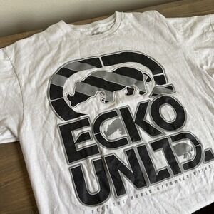 Ecko Unld Men's Large White Graphic Print Logo Crewneck Short Sleeve Tee T-Shirt